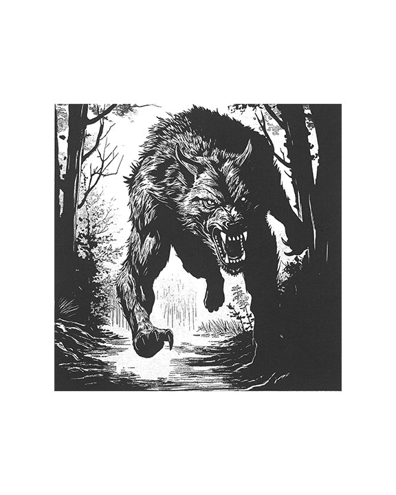 Beast of Bray Road — Wisconsin folklore creature rendered in Gothic, medieval-inspired detail by Modern Medieval Press.