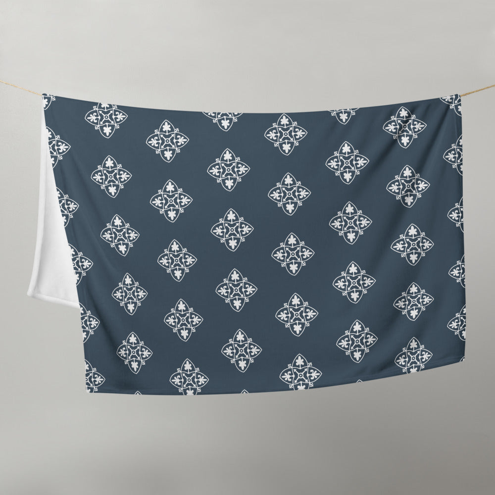 Blue and White Medieval Tile design Throw Blanket