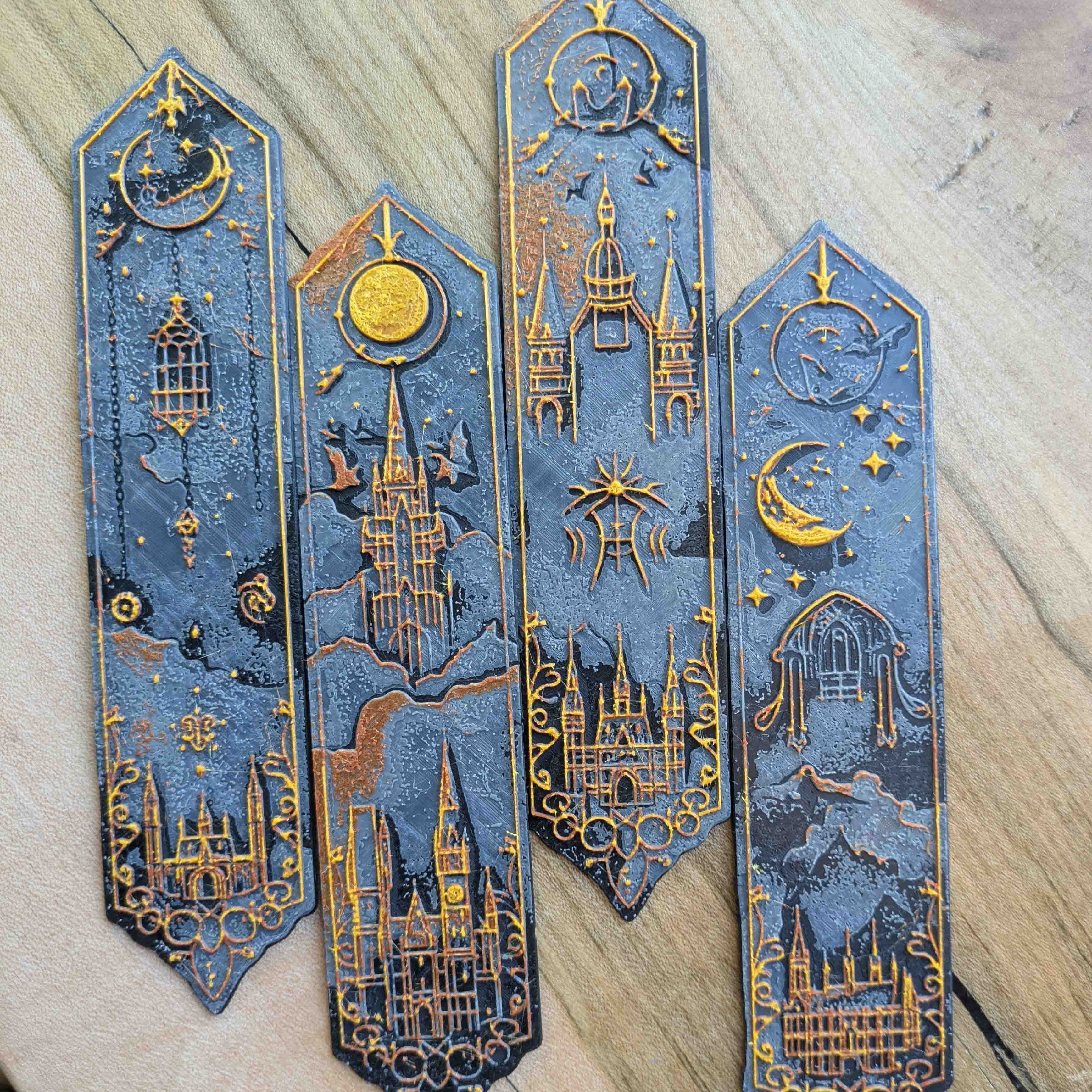 Celestial Gothic Castle Bookmarks Set | Handcrafted Black & Gold ...