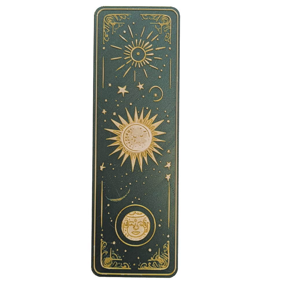 Handmade celestial sun boho-style 3D printed bookmark with a radiant sun design. Perfect for art-loving book enthusiasts.