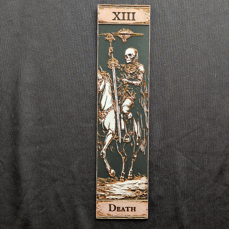Classic Edition Death Major Arcana tarot bookmark with a textured, dimensional illustration of the skeletal rider.