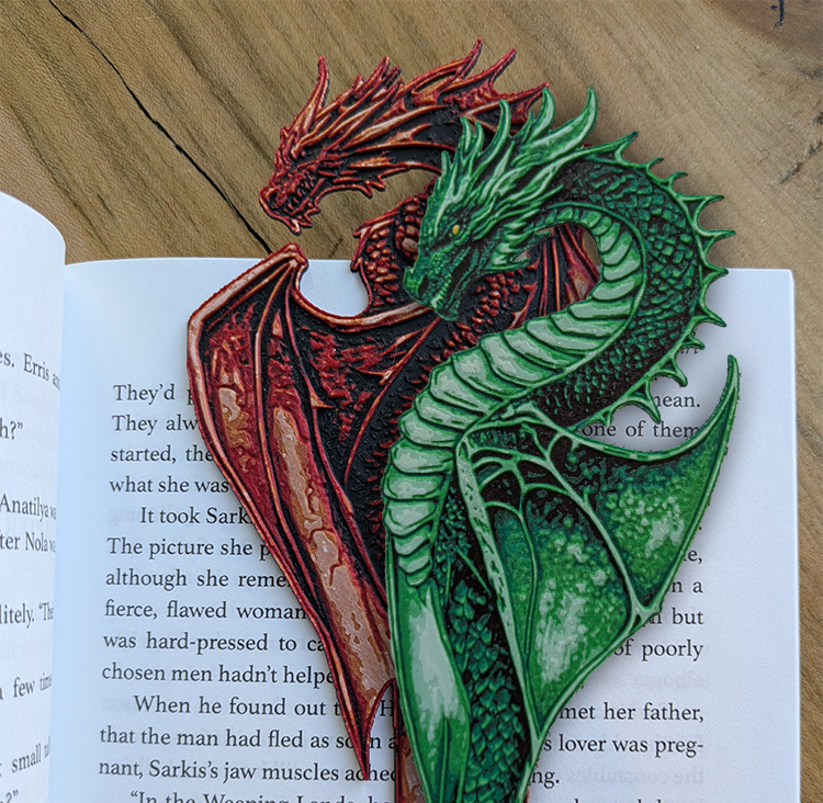 The Dragon Hoard bookmark pair with Emerald Dragon and Fierce Red Dragon
