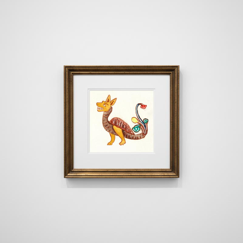 Hand-drawn dragon inspired by illuminated manuscripts with stylized features and textured linework