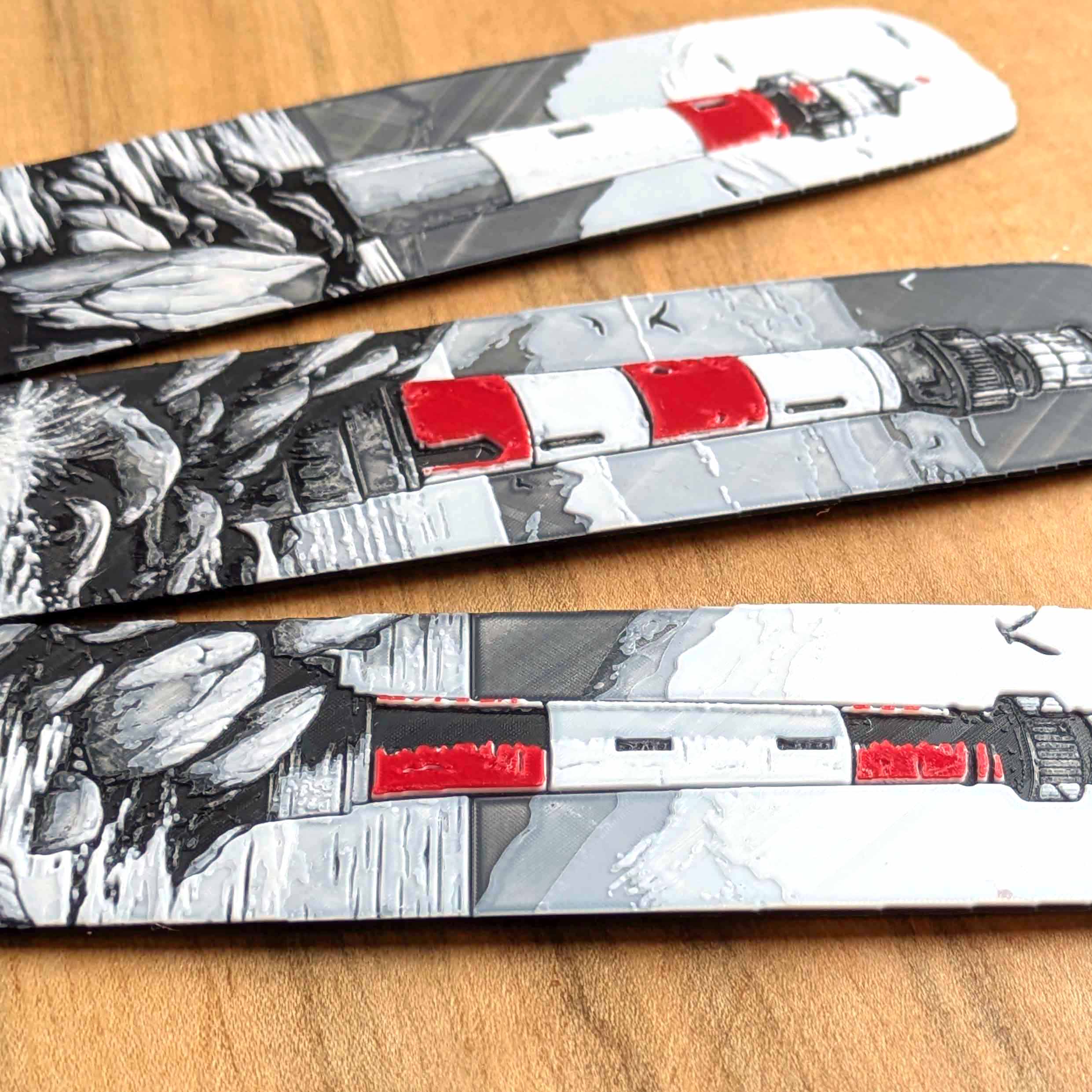Close-up of lighthouse bookmark set artwork and textures