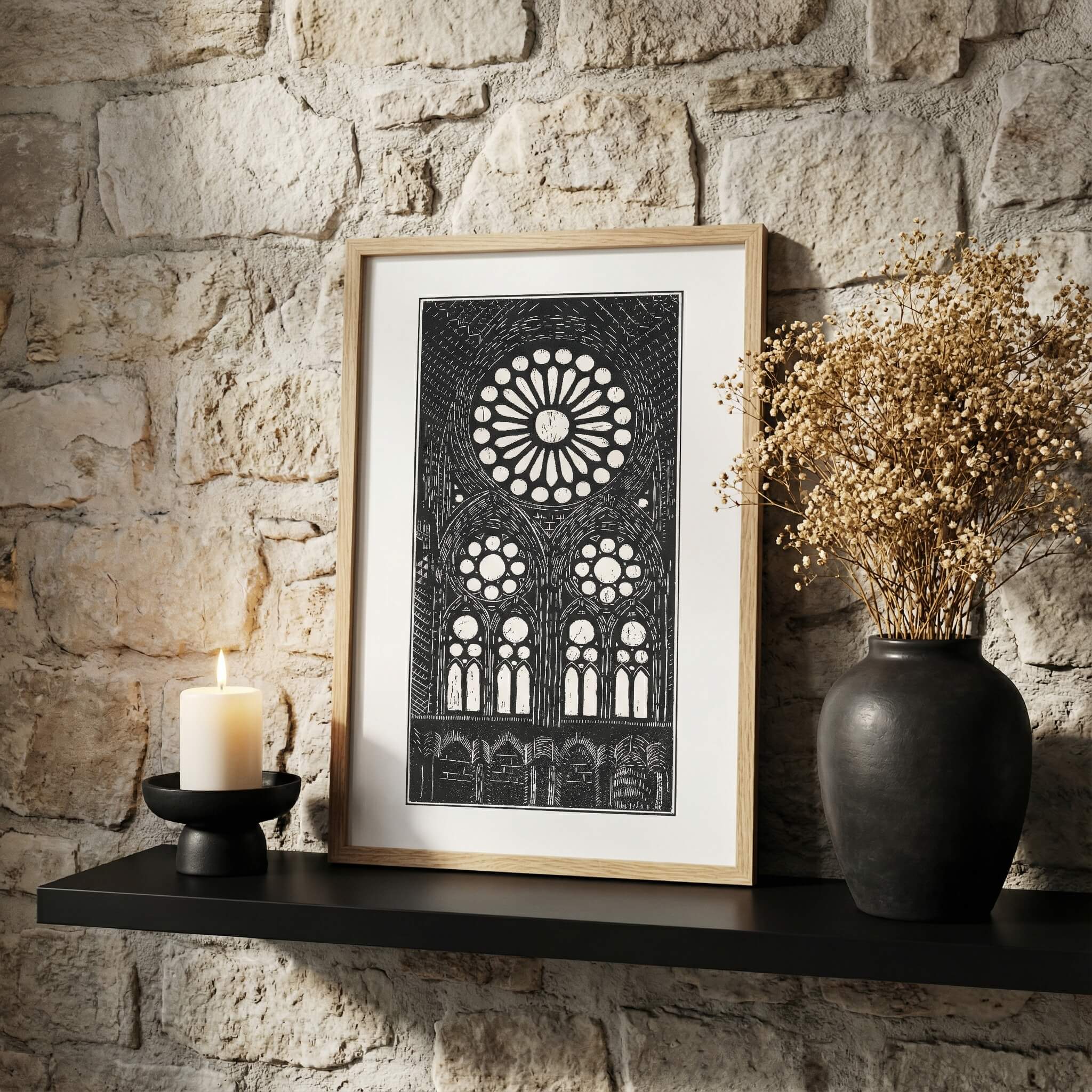 Sacred Geometry – Linocut Print of the Window at Basílica de la Sagrada Família
