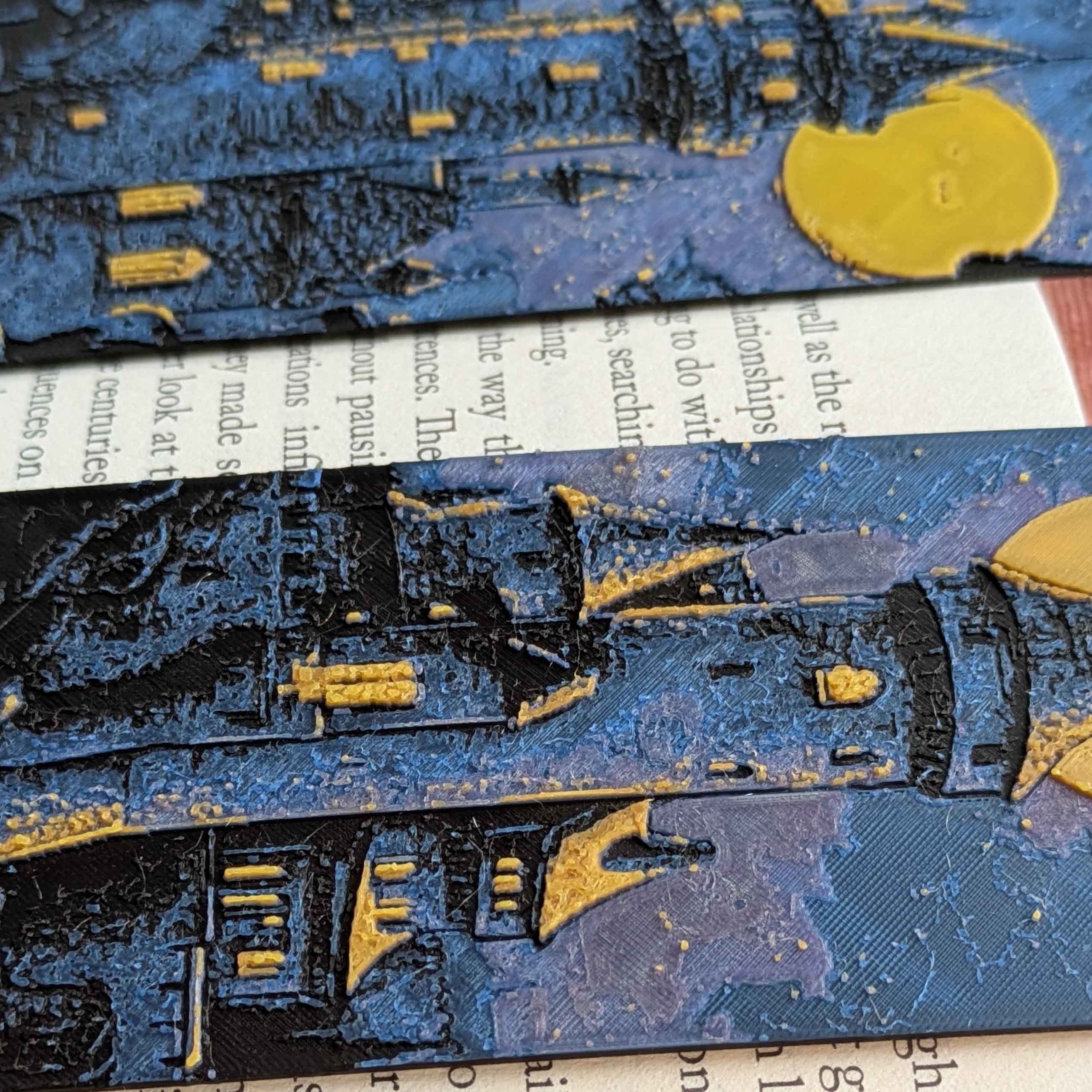 Close-up of Moonlit Castle bookmark set showing artwork textures