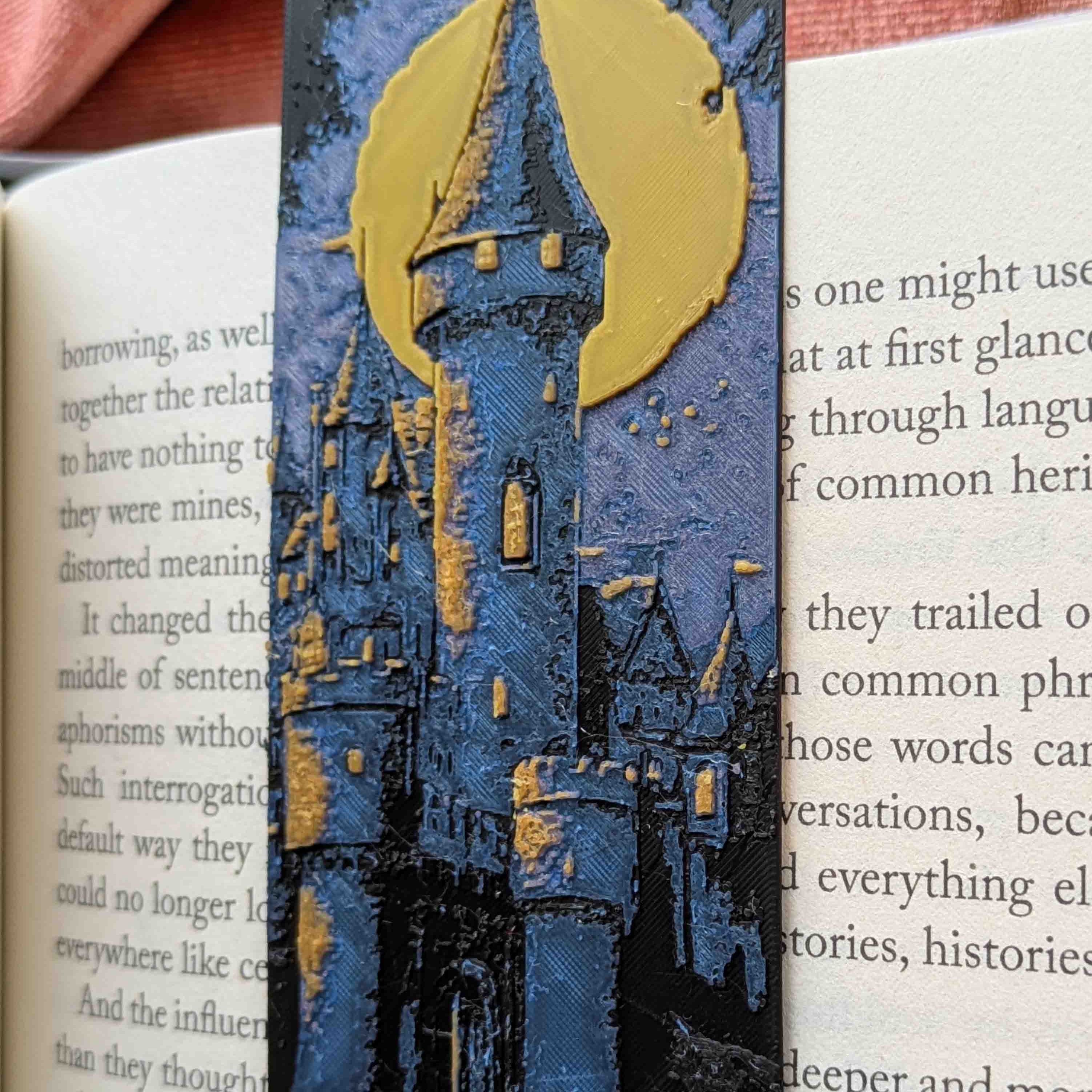 Close-up texture detail of Moonlit Castle I medieval fantasy bookmark