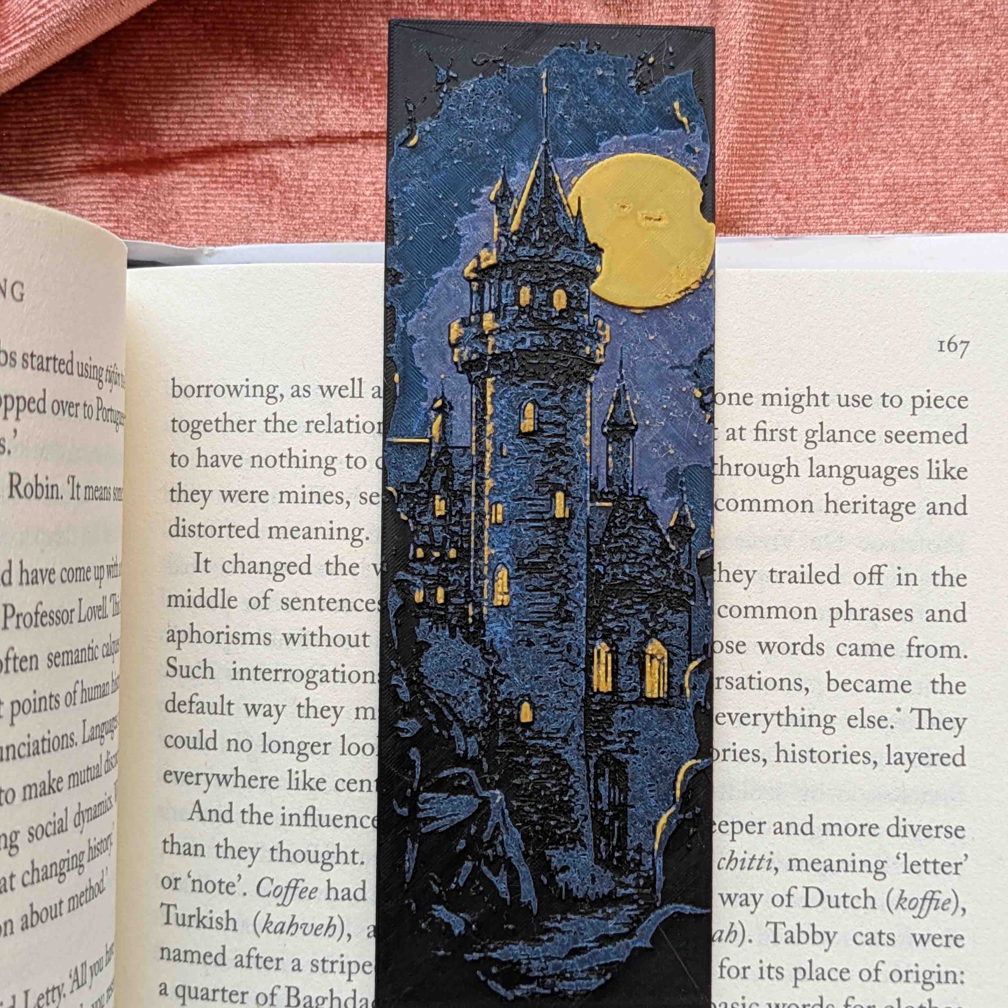 Moonlit Castle II fantasy bookmark with medieval tower illustration