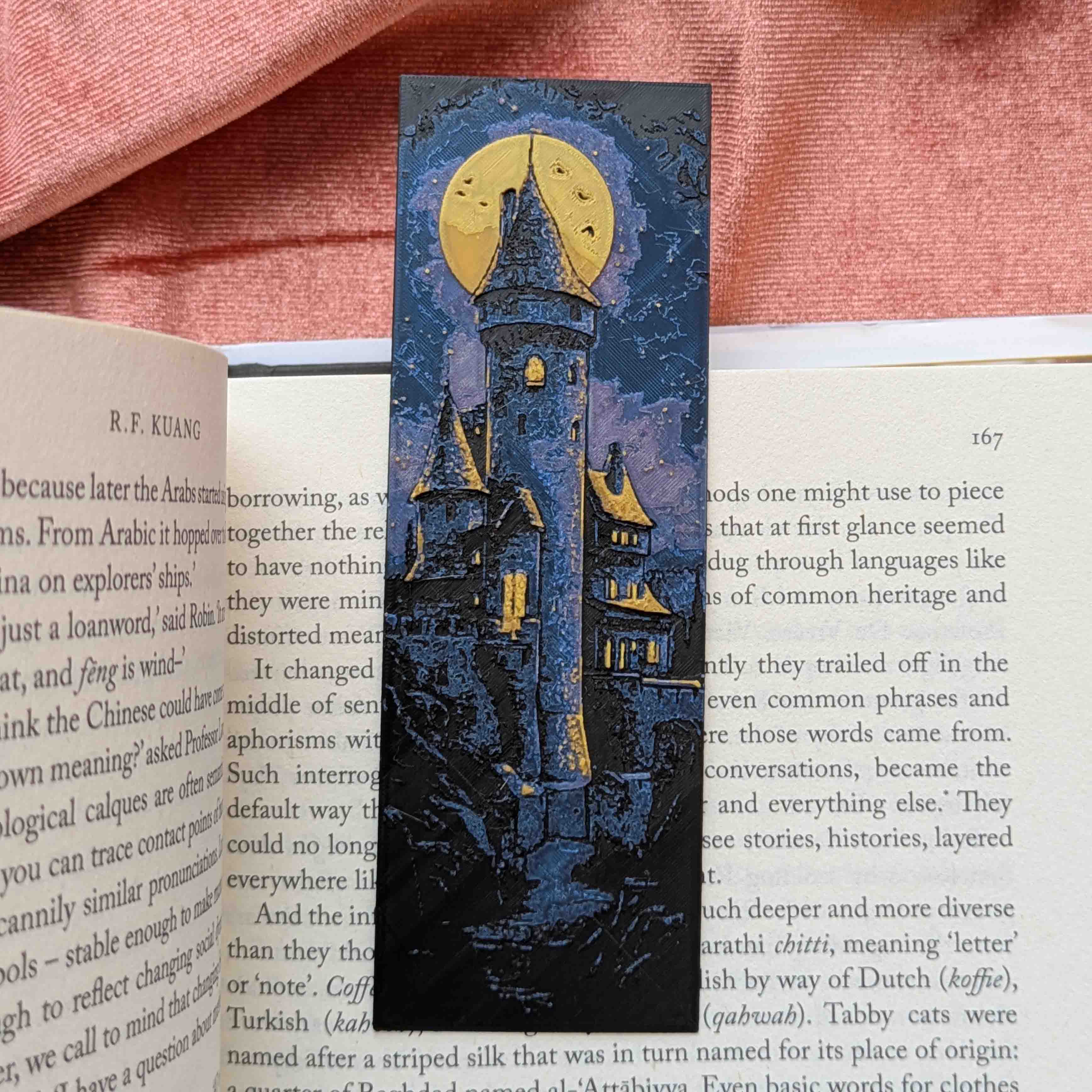 Moonlit Castle III medieval fantasy bookmark with glowing windows