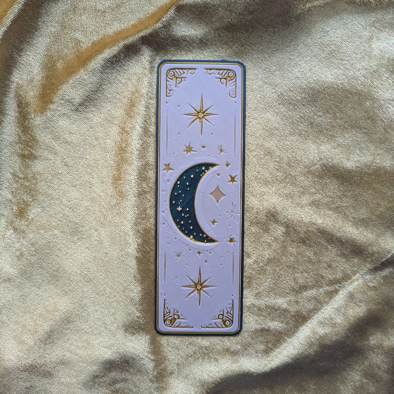 Ivory Moonlit Crescent bookmark with blue crescent moon stars and gold details