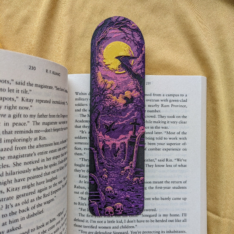 Moonlit graveyard purple textured bookmark without tassel