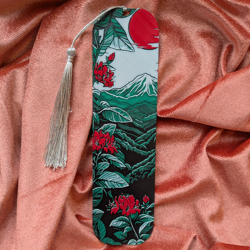 Collection of Mount Fuji bookmarks featuring Japanese-inspired botanical and mountain landscape artwork