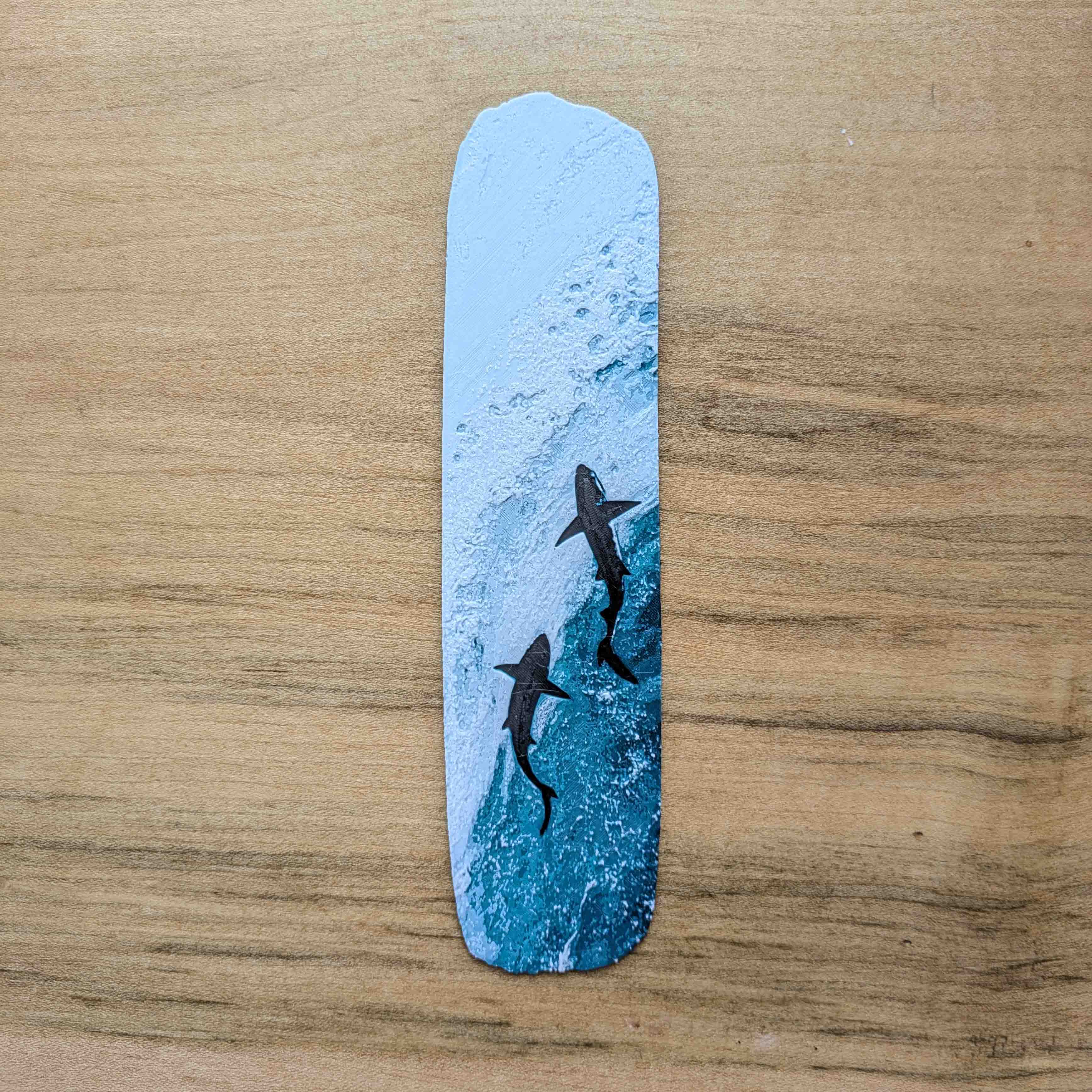 Ocean inspired shark art bookmark shown without tassel