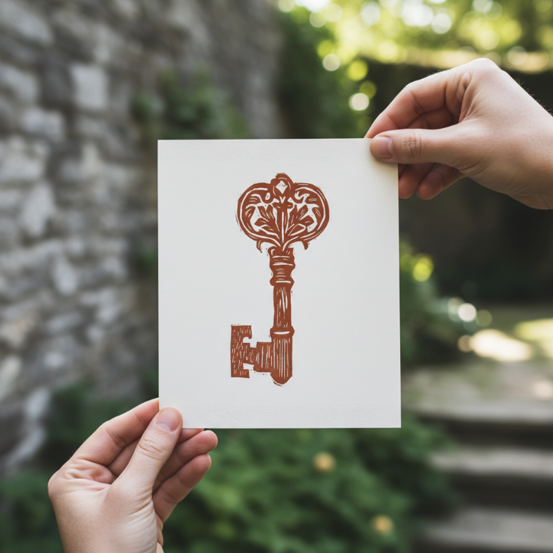 5x5 square fine art print of medieval key relief design