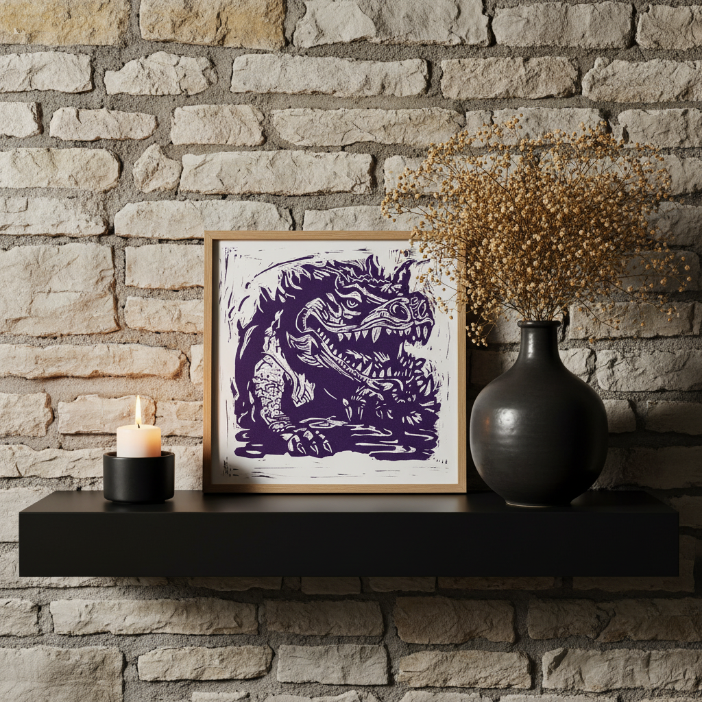 Purple Hodag folklore art print 8x8 square wall art inspired by Wisconsin folklore