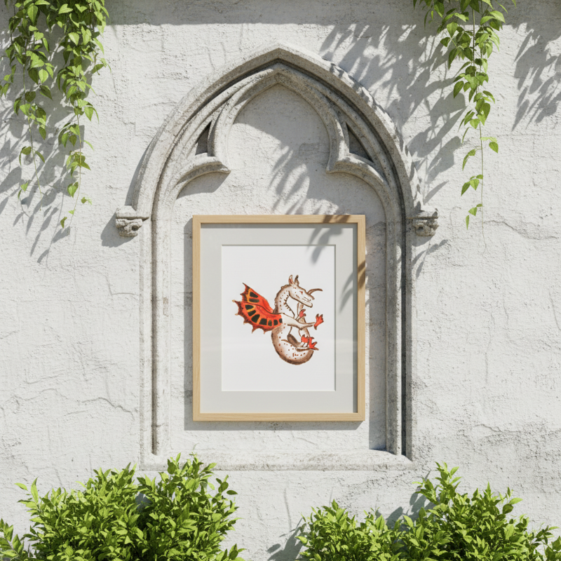 medieval marginalia dragon with red wings illustrated in manuscript style