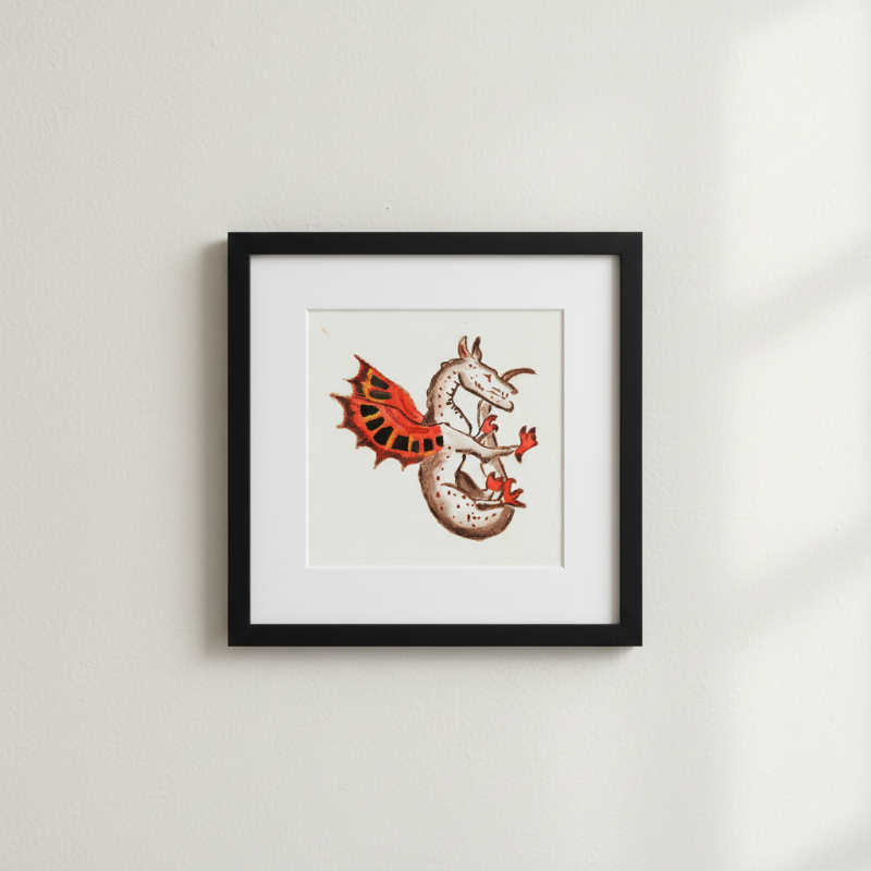 whimsical red winged dragon inspired by illuminated manuscript art