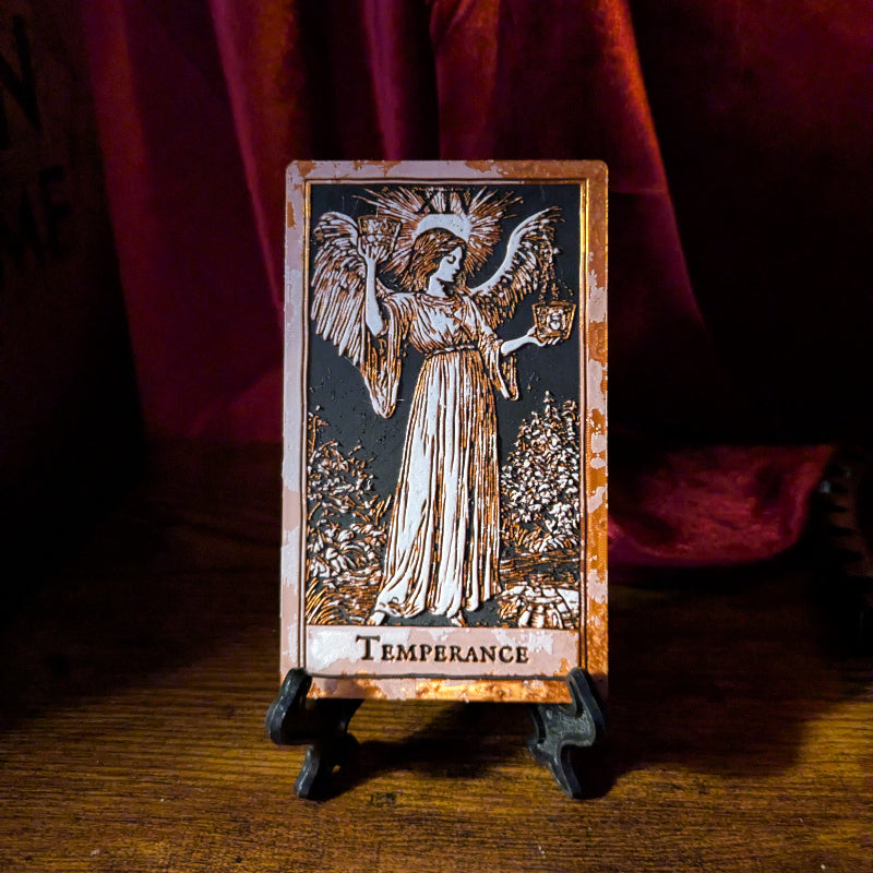 Temperance tarot bookmark Collector Edition displayed on a stand