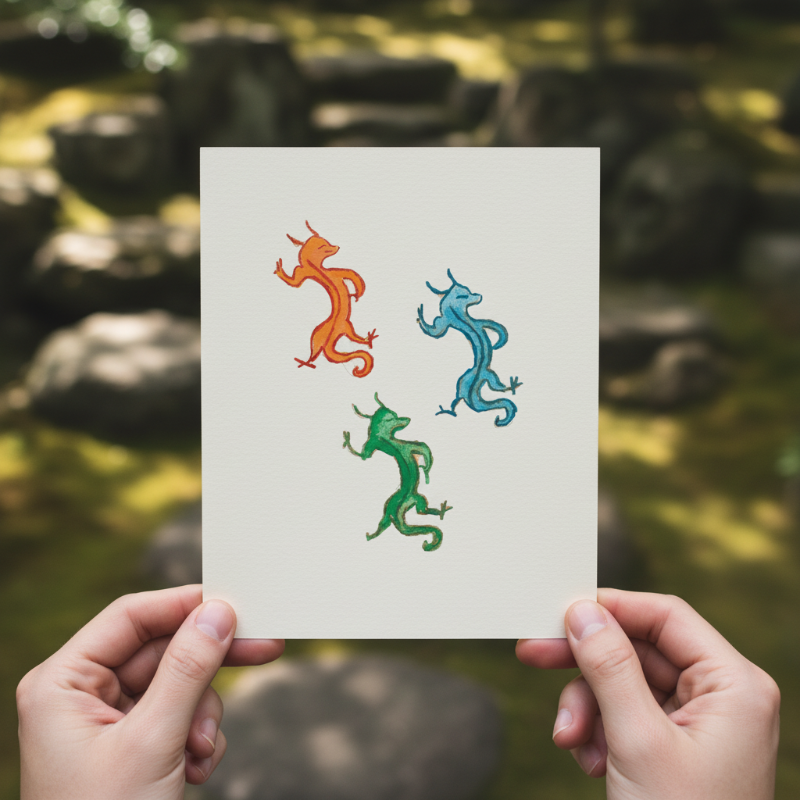 Medieval folklore dragon illustration featuring three stylized creatures in motion