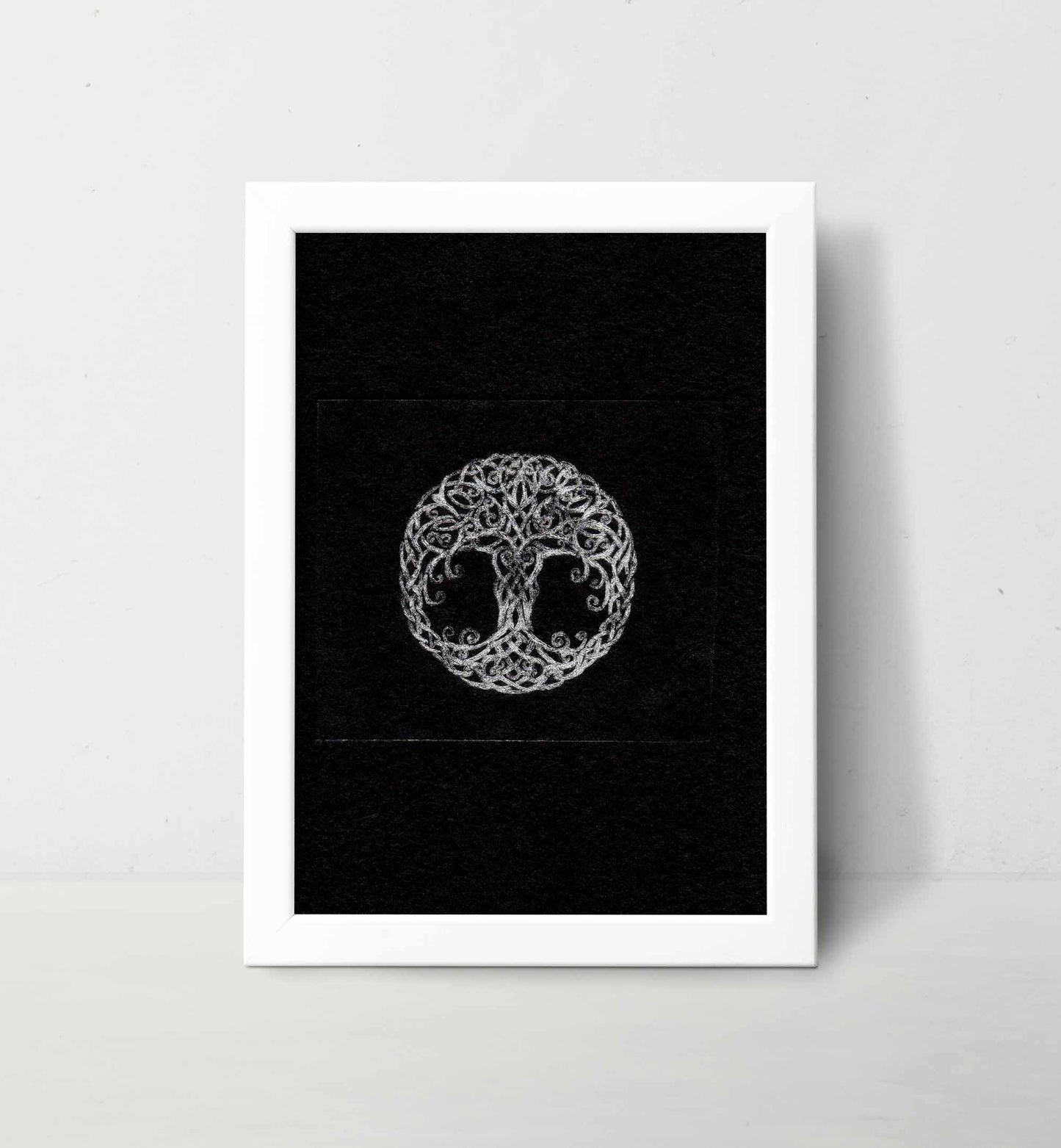 Silver on Black Celtic Tree of Life Original Art