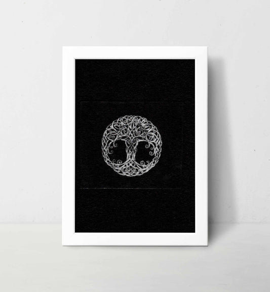 Silver on Black Celtic Tree of Life Original Art