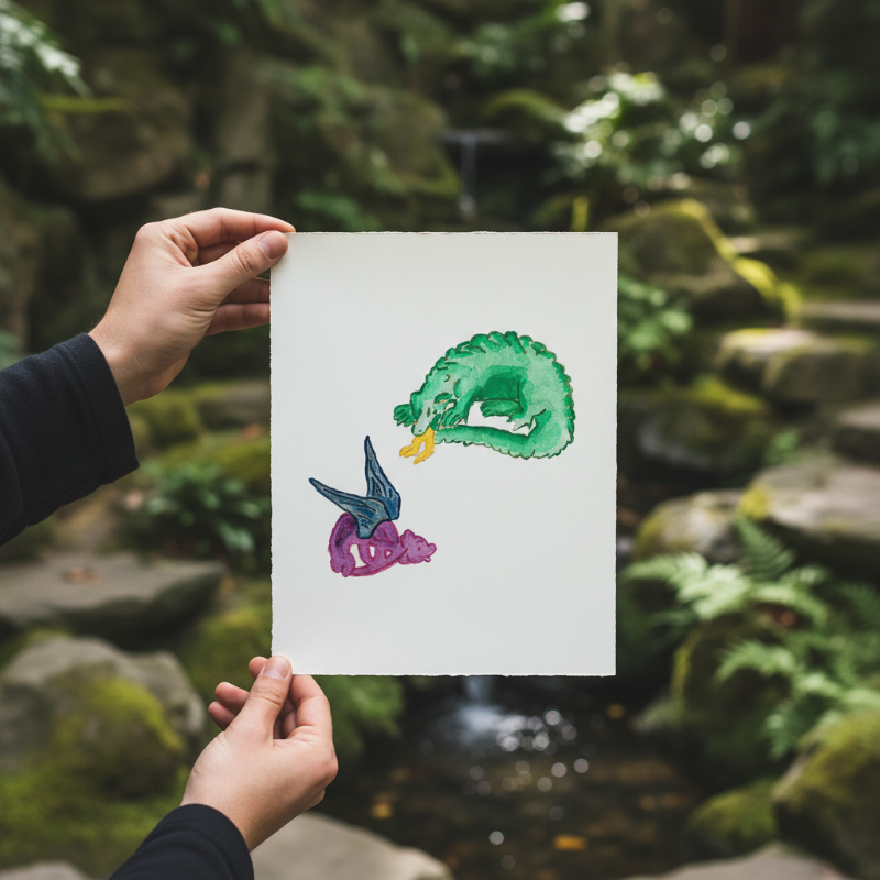 illuminated manuscript style dragon artwork featuring whimsical medieval creatures in bright colors