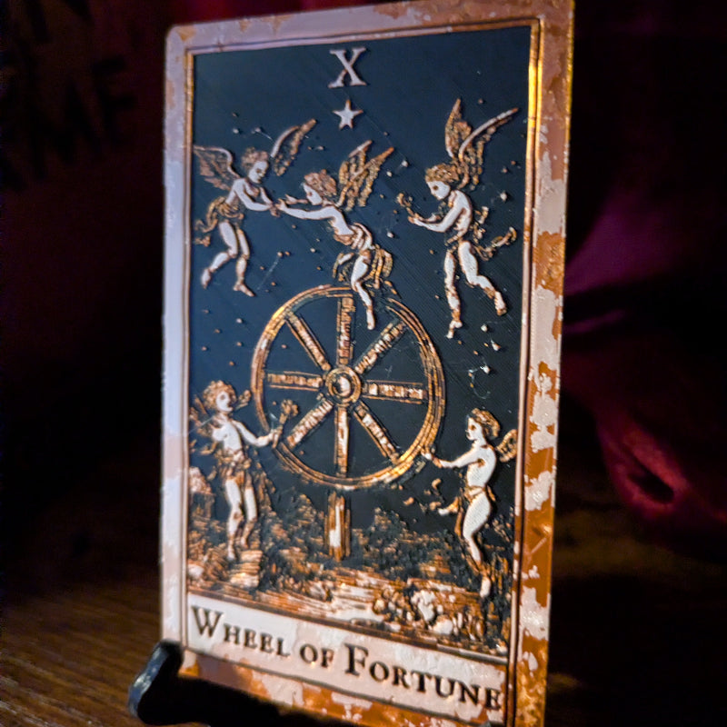 Collector Edition Wheel of Fortune tarot bookmark displayed upright with dimensional card artwork