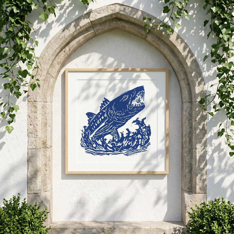 Winnebago Beast folklore-inspired fine art print displayed in a framed interior setting.