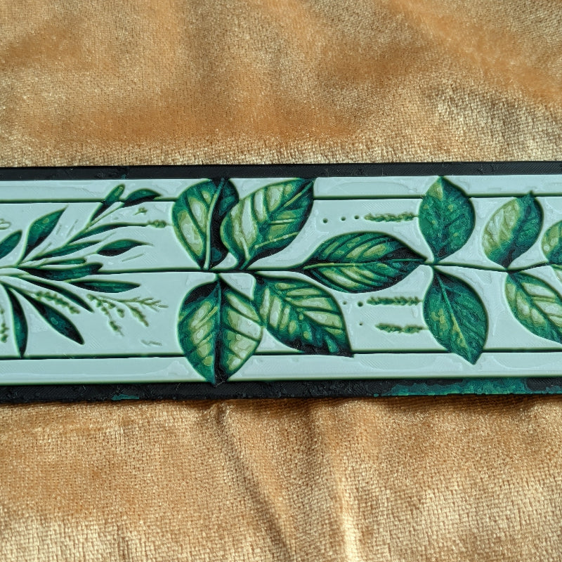 Woodland Leaves botanical bookmark featuring detailed green leaf artwork inspired by historical botanical studies.