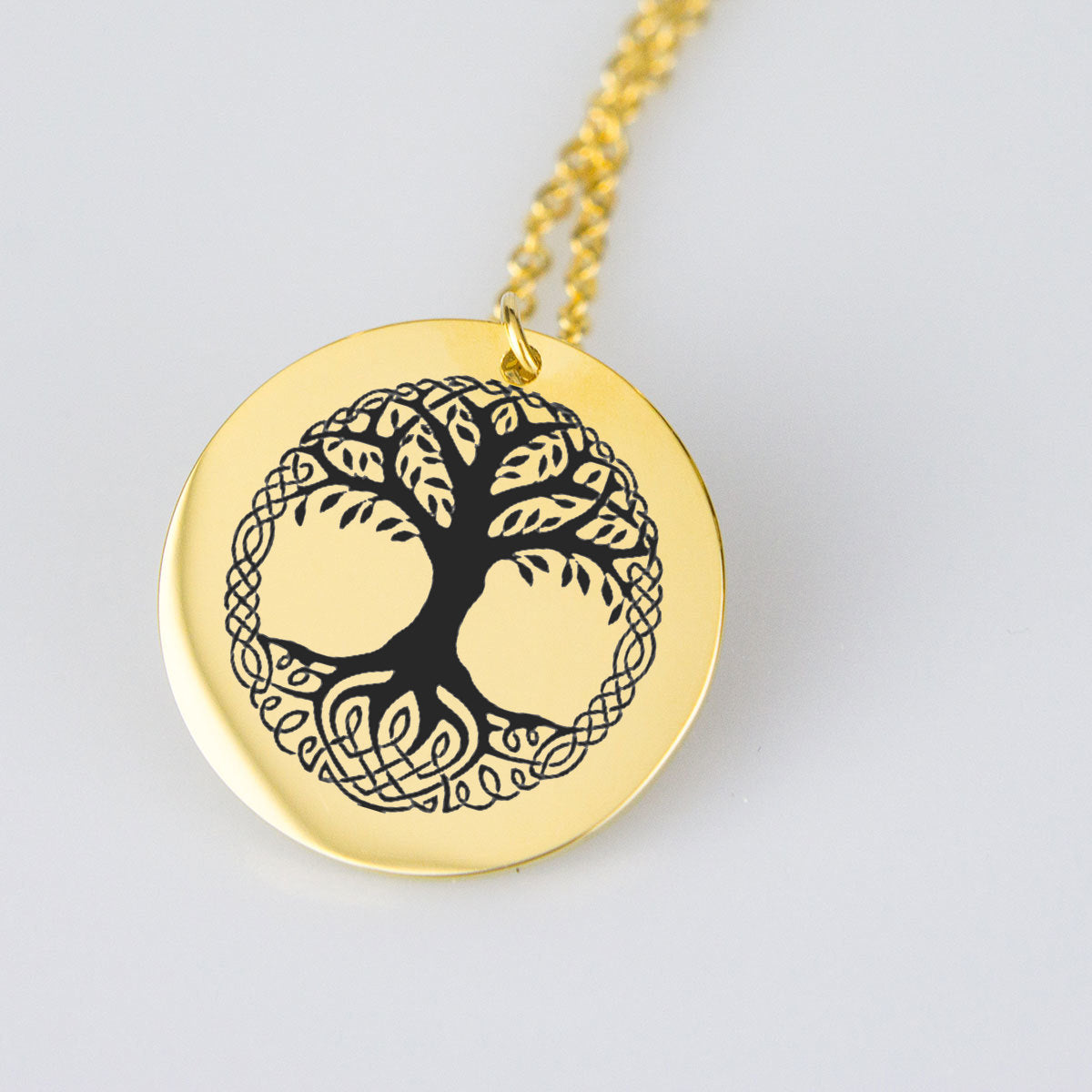 Celtic Tree of Life Engraved Pendant Necklace