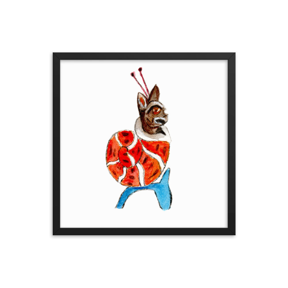 Medieval Snail Cat Framed Poster Ready to Hang Wall Art