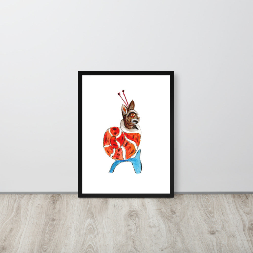 Medieval Snail Cat Framed Poster Ready to Hang Wall Art