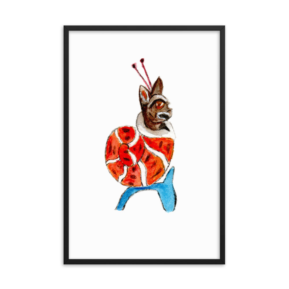 Medieval Snail Cat Framed Poster Ready to Hang Wall Art