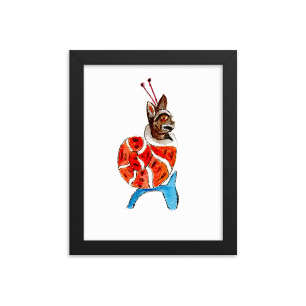Medieval Snail Cat Framed Poster Ready to Hang Wall Art