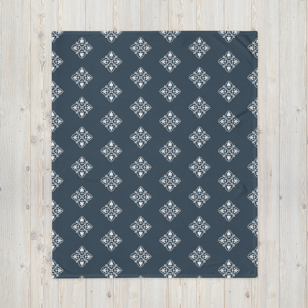 Blue and White Medieval Tile design Throw Blanket