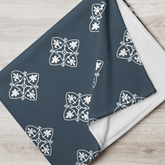 Blue and White Medieval Tile design Throw Blanket